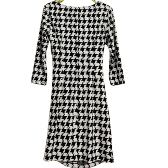 muse Women Black White Houndstooth Drape Neck Elastic Ruched Bodycon Dress Sz-4 - Picture 7 of 7